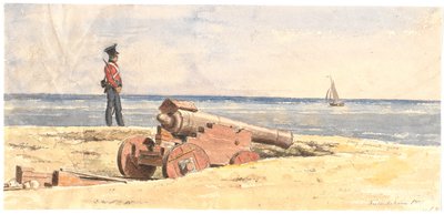 Sentinella e cannone sulla spiaggia di Frederikshavn da Martinus Rørbye