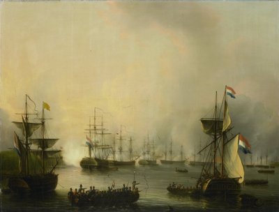 Il Bombardamento di Palembang, Sumatra, 24 Giugno 1821 da Martinus Schouman