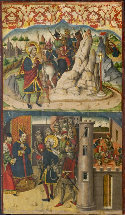 San Cristoforo incontra Satana, San Cristoforo davanti al Re di Licia, 1480-85 da Martín de Soria
