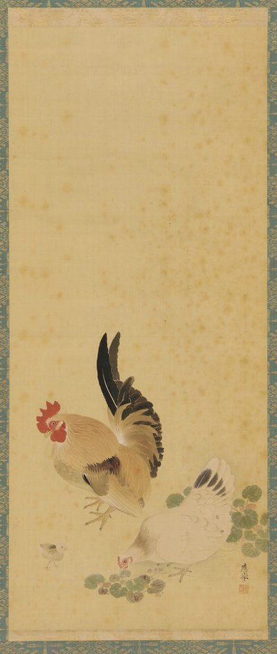 Gallo, gallina e pulcino, periodo Edo, XVIII secolo da Maruyama Okyo