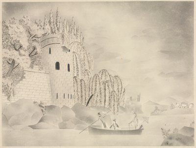 La torre solitaria (Castello sul fiume con salici e barca) da Mary Altha Nims