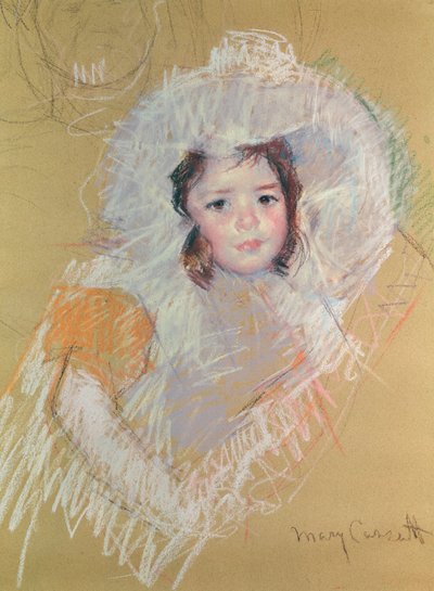 Busto di una giovane ragazza o Margot Lux con un grande cappello da Mary Cassatt