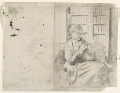Lavoro a maglia in biblioteca (recto), c. 1881 da Mary Cassatt