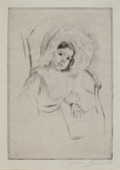 Margot con un cappello floscio appoggiata a una sedia da Mary Cassatt