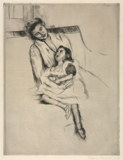 Reine e Margot sedute su un divano da Mary Cassatt