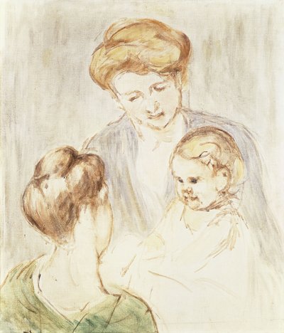 Bambino sorridente con due ragazze da Mary Cassatt