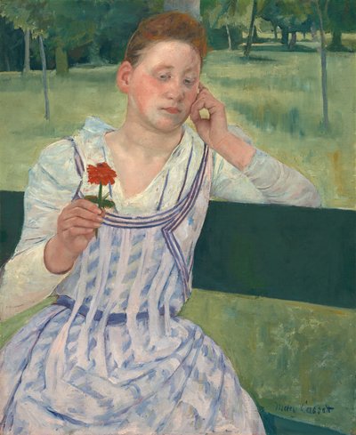 Donna con una zinnia rossa da Mary Cassatt