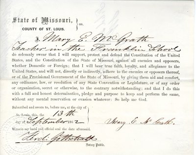 Giuramento di fedeltà di Mary E. McGrath del Missouri, Contea di St. Louis da Mary E. McGrath