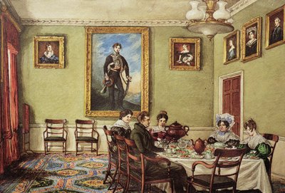 Sala da pranzo a Langton Hall, famiglia a colazione, c.1832-3 da Mary Ellen Best