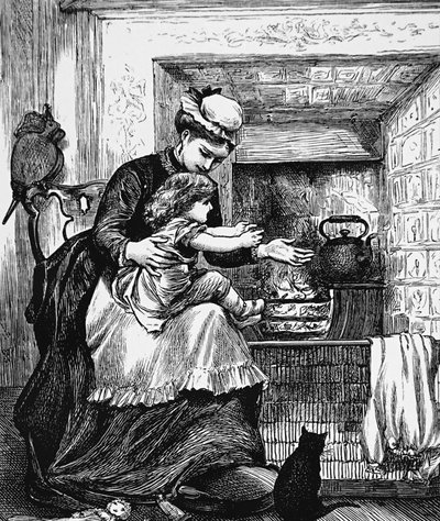 Una bambinaia con un bambino davanti al fuoco da Mary Ellen Edwards