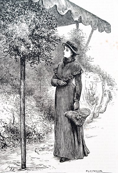 Una donna che compra agrifoglio per le decorazioni natalizie. Di Mary Ellen Edwards (1838-1934) un