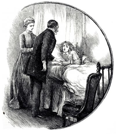 Incisione che raffigura un medico che visita il suo giovane paziente a casa da Mary Ellen Edwards
