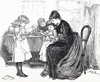 Bambini che ascoltano la lettura della madre da Mary Ellen Edwards
