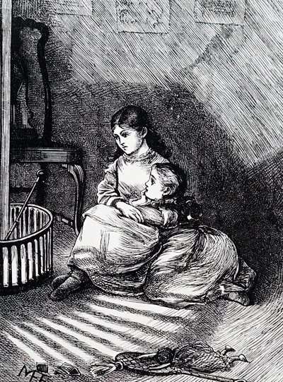 Bambini seduti accanto al focolare da Mary Ellen Edwards