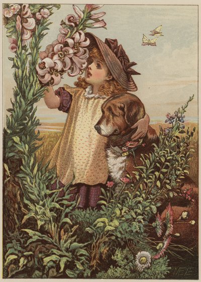 Ragazza con cane che annusa i fiori da Mary Ellen Edwards