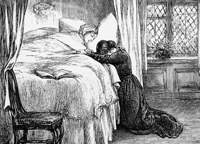 Illustrazione che raffigura una figlia che piange al capezzale della madre da Mary Ellen Edwards