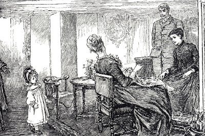 Illustrazione di una bambina accudita dalle sue zie e zio per un pomeriggio da Mary Ellen Edwards