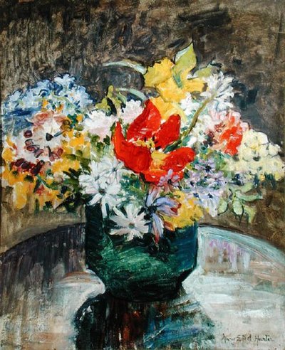 Fiori in un vaso verde da Mary Ethel Hunter