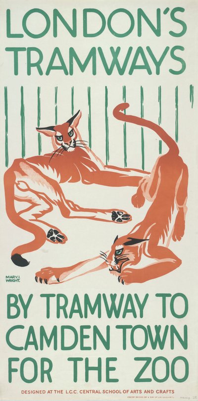 In tram a Camden Town per lo zoo, poster delle tramvie del Consiglio della Contea di Londra, 1924 da Mary I Wright