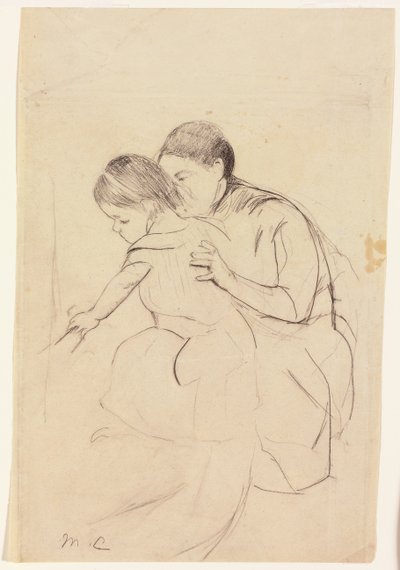 Bambino con la mano sinistra che tocca una vasca, tenuto dalla sua infermiera da Mary Cassatt