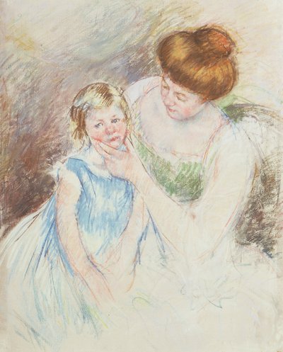 Madre con la mano sinistra che tiene il mento di Sara da Mary Cassatt