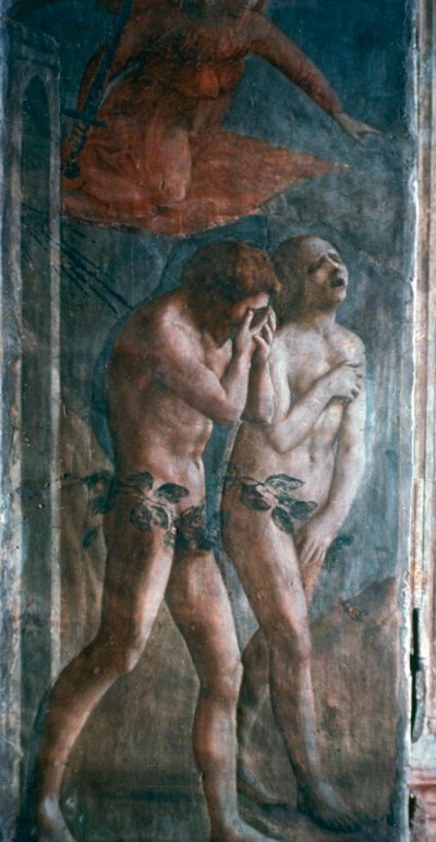 Adamo ed Eva cacciati dal Paradiso, dettaglio, pre-restauro, c. 1427 da Masaccio Tommaso