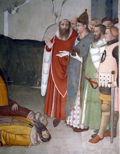 Episodi della vigilia di Capodanno: Papa San Silvestro I (314-335) resuscita due magi - Affresco di Maso di Banco (attivo intorno al 1341-1346) XIV secolo Firenze, Chiesa di Santa Croce, Cappella Bardi da Maso di Banco