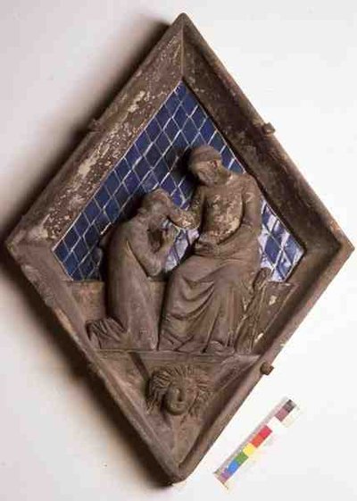 Penitenza, piastrella in rilievo dal Campanile da Maso di Banco