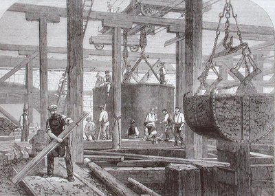Veduta dei lavori di costruzione al Blackfriars Bridge per la London, Chatham and Dover Railway che mostra l
