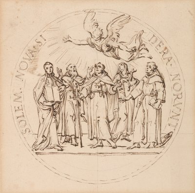 Progetto per un medaglione papale per la canonizzazione da parte di Clemente X di San Pio, San Gaetano dei Conti di Thiene, San Francesco Borgia, S. J., San Luigi Bertrand, O.P., e Santa Margherita Regina di Scozia da Massimiliano Soldani