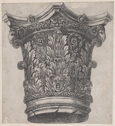 Speculum Romanae Magnificentiae: Capitello con teste di ariete e maschere, ca. 1537 da Master GA