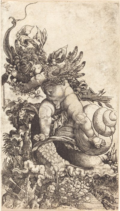 Cupido che Cavalca una Lumaca su Vegetazione Fungina da Master H.L.
