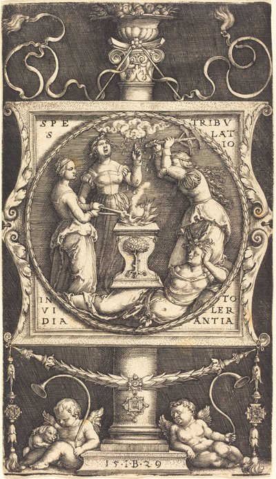 Emblema con Speranza, Tribolazione, Invidia e Tolleranza da Master IB
