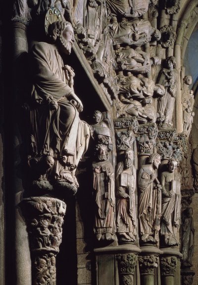 (dettaglio) del Portico de la Gloria che raffigura San Giacomo, XII secolo da Master Mateo