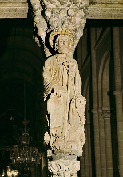 Montante con figura di San Giacomo, Pórtico de la Gloria, Cattedrale di Santiago de Compostela da Master Mateo