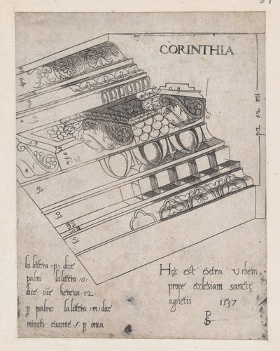 Speculum Romanae Magnificentiae: Entablature corinzio, 1537 da Master PS