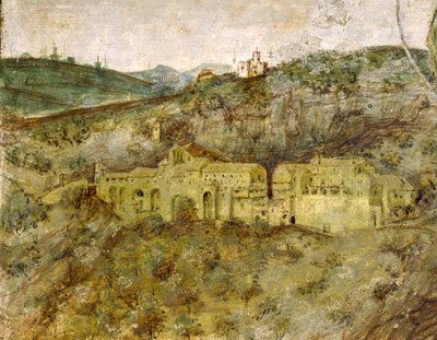 Veduta di un monastero da Master Trecentesco of Sacro Speco School