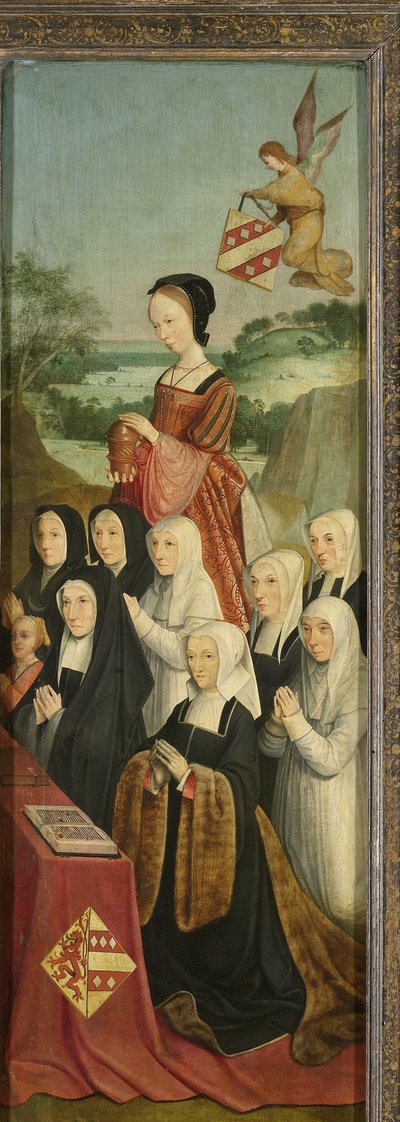 Pannello commemorativo con nove ritratti femminili, probabilmente Kathrijn Willemsdr van der Graft e famiglia, con Santa Maria Maddalena e le famiglie Van Soutelande e Van der Graft-Van Soutelande, ala destra interna di un altare da Master of Alkmaar