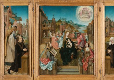 Trittico con la Vergine e il Bambino con Santi (centro), donatore maschio con San Martino (ala sinistra interna), donatrice femmina con Santa Cunera (ala destra interna), e l