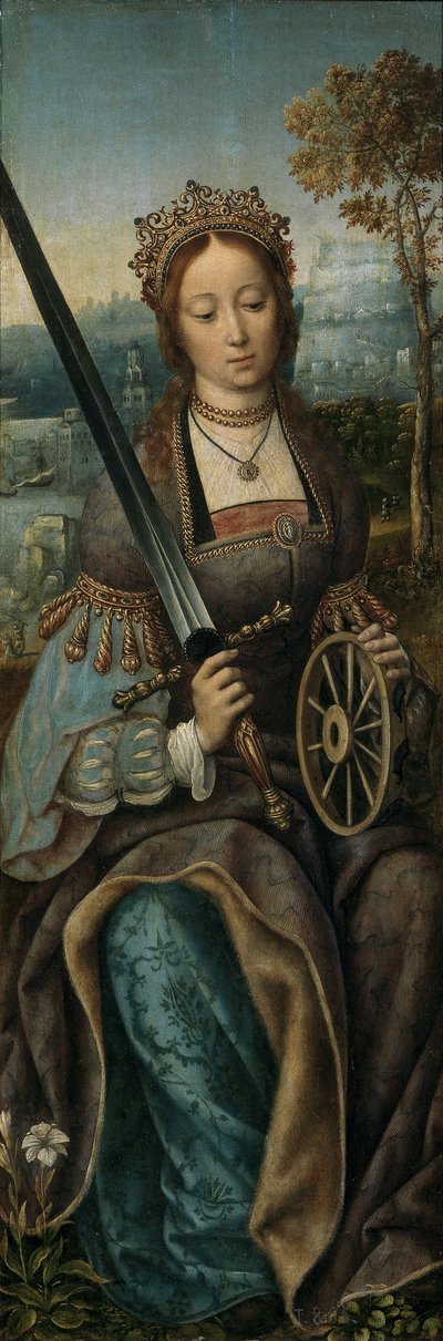 Trittico della Sacra Famiglia con angeli musicanti. Pannello sinistro: Santa Caterina, ca 1510-1520 da Master of Frankfurt