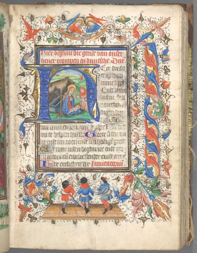 Libro delle Ore Uso di Utrecht: fol. 14r, Iniziale con La Natività da Master of Gijsbrecht van Brederode