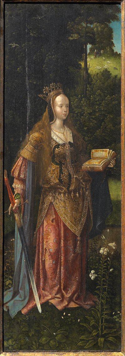 Santa Caterina. Sacra Famiglia con angeli e santi Caterina e Barbara trittico, XVI secolo da Master of Hoogstraeten