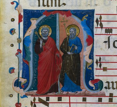 Foglia da un Graduale con iniziale istoriata (M): SS. Pietro e Andrea da Master of Isaac and Esau