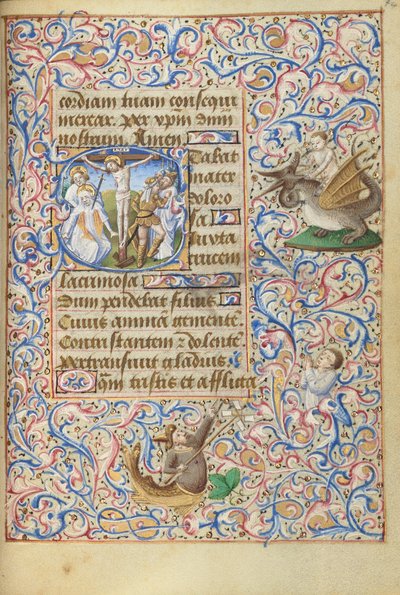Iniziale S: La Crocifissione con il cuore della Vergine trafitto da una spada da Master of Jean Rolin II (Hand B)