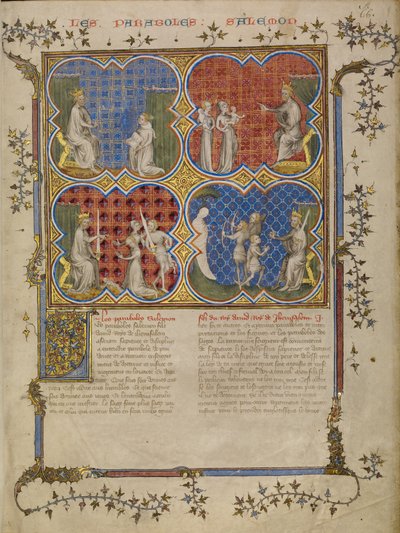 Salomone insegna a Roboamo; Il giudizio di Salomone; Salomone mette alla prova la legittimità dei tre fratelli da Master of Jean de Mandeville