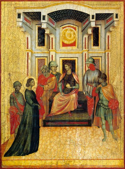 Santa Cecilia contrasta questioni di fede con il prefetto (dettaglio) da Master of Saint Cecilia