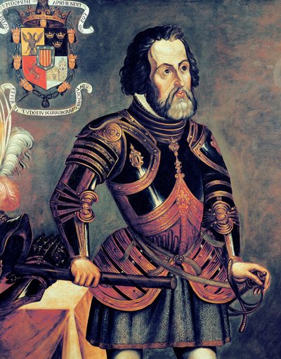 Hernando Cortes (1485-1547) (copia di un originale) da Master of Saldana