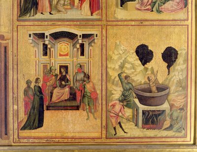 Santa Cecilia e scene della sua vita (due scene che mostrano Santa Cecilia davanti al prefetto a sinistra e il martirio di Santa Cecilia a destra) da Master of St. Cecilia