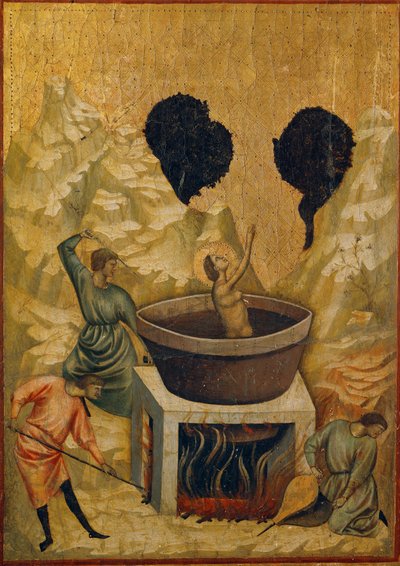 Il martirio di Santa Cecilia, immersa in un bagno di acqua bollente da Master of St. Cecilia