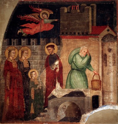Santa Faustina e Liberata trovano rifugio in una casa a Como (dettaglio) da Master of St Margaret